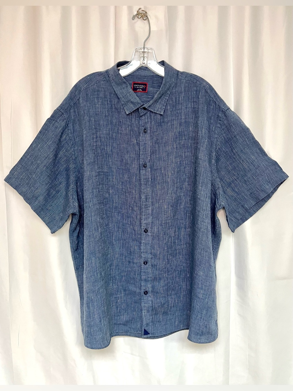UNTUCKit Mens 3XL Blue 100% Linen Short Sleeve Button Down Shirt